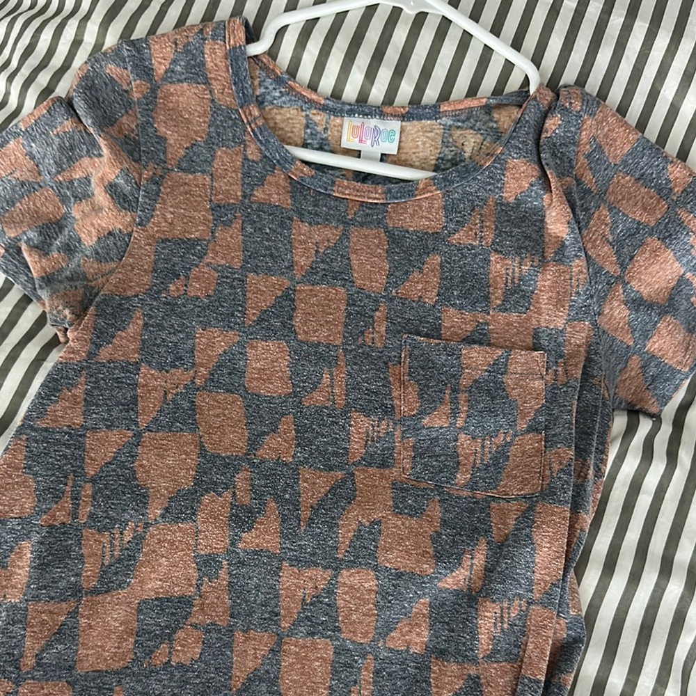 LuLaRoe Kids Geometric Patterned Shirt - Gray and Brown